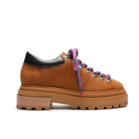 SCHUTZ Lucille tan camel Suede & shearling Bootie work boots chunky heel 6.5 NEW - Picture 12 of 12